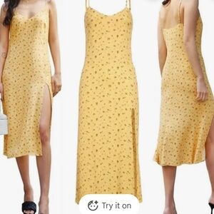 Reformation Crimini Gwen Yellow Floral Slip Dress